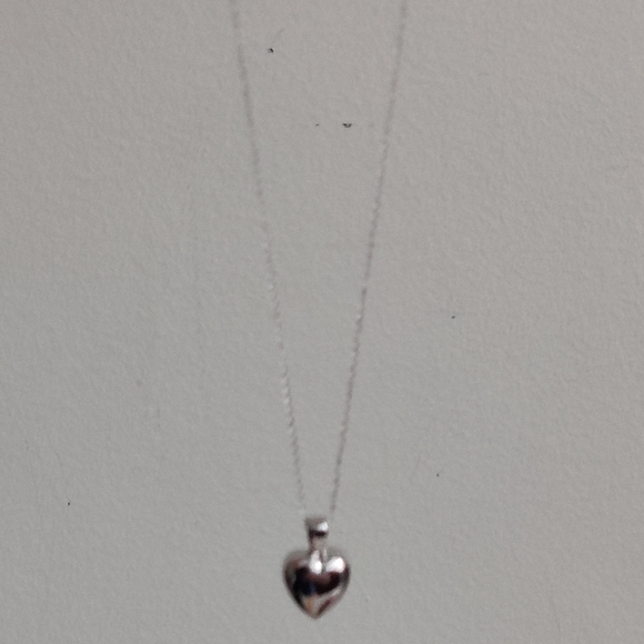 Solid 14K White Gold Puffed Heart Necklace - Picture 12 of 12